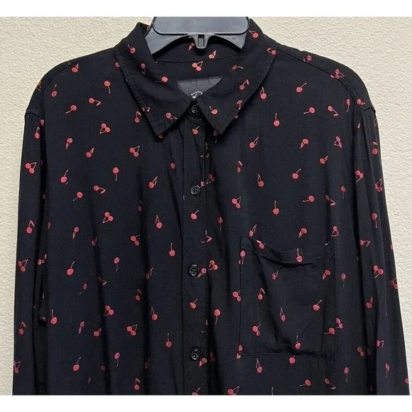 RAILS Women’s Rocsi Metallic Cherry Print Button Down Shirt Black Red Size S - Picture 7 of 11